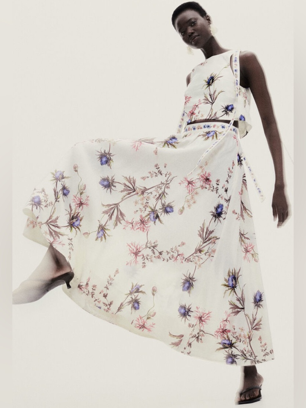 H&M 2 piece floral set maxi skirt and tie top xs 2 NEW WITH TAGS